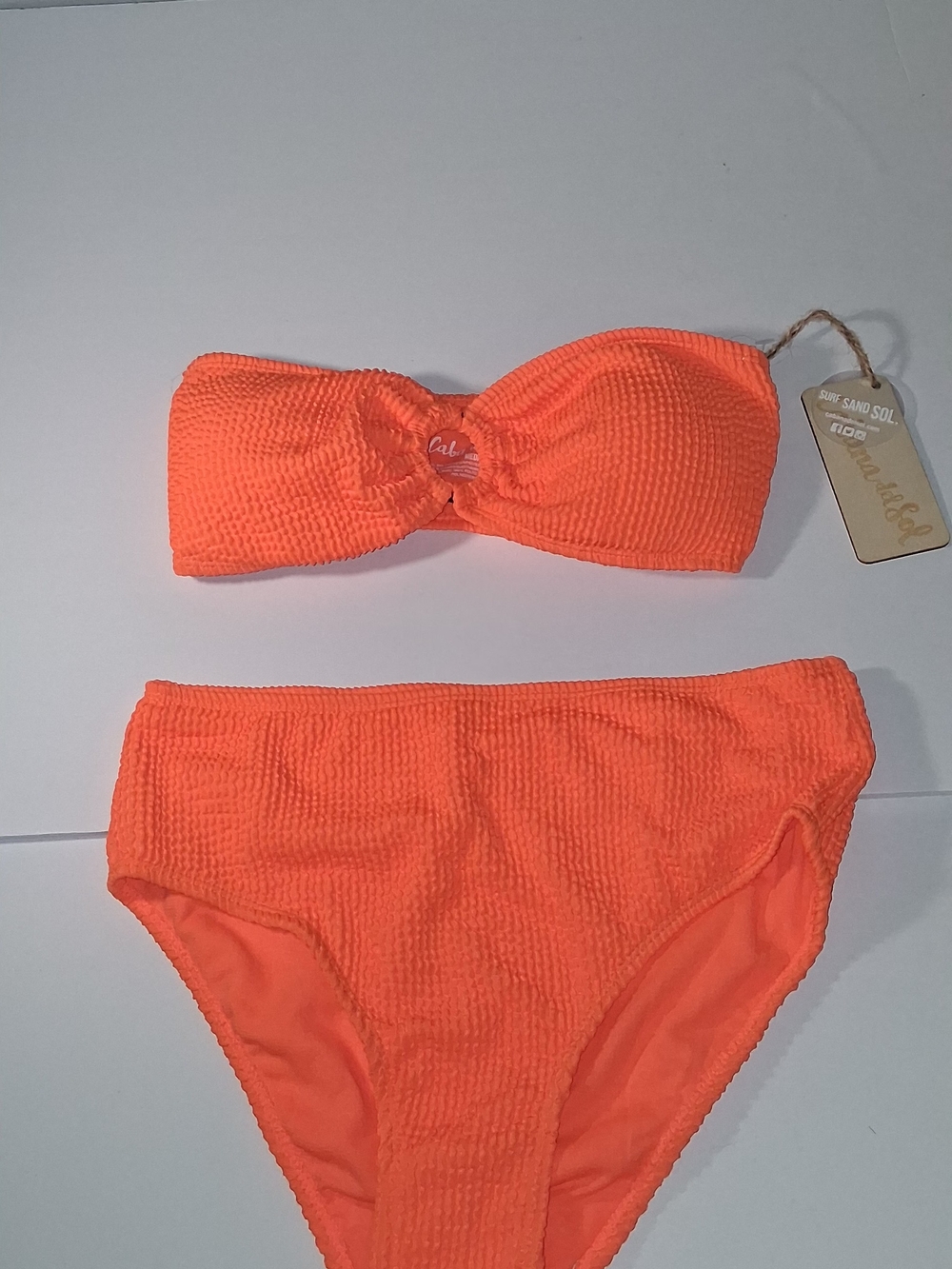 NWT CABANA DEL SOL Orange Bandeau Bikini - Strapless Top, High Waist Bottom Sz M